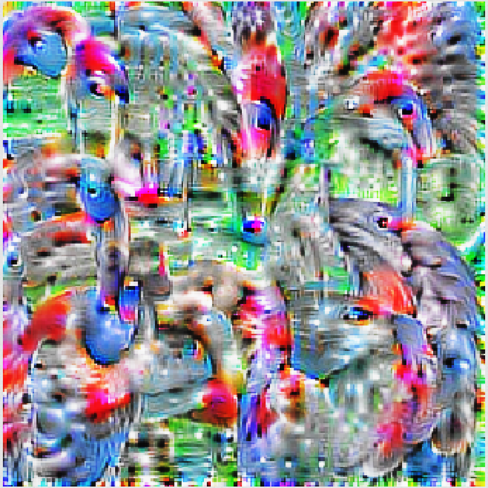 vv2.png <VECTOR 2>: misused models: Image generated by the author using a Python notebook written by Tim Sainburg for doing “feature visualization” on an image classification model, upscaled using a nearest-neighbor interpolation algorithm